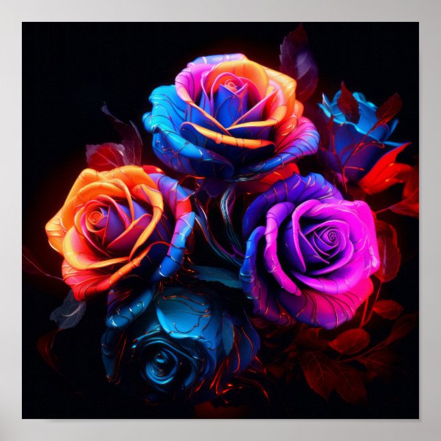 Blooms vifs : Poster Rose aux couleurs intenses (Devant)