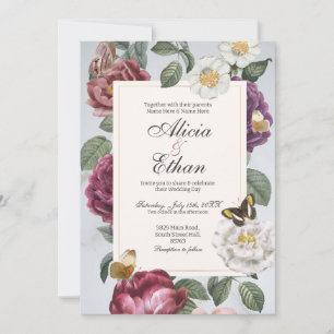 Blooms Wedding Modern Flowers Watercolor Invitation