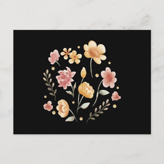 Bloomy flowers and leaves watercolor postcard (Front)