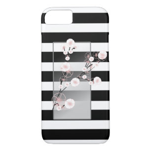 Bloosom Flowers Black White Stripes Case-Mate iPhone Case