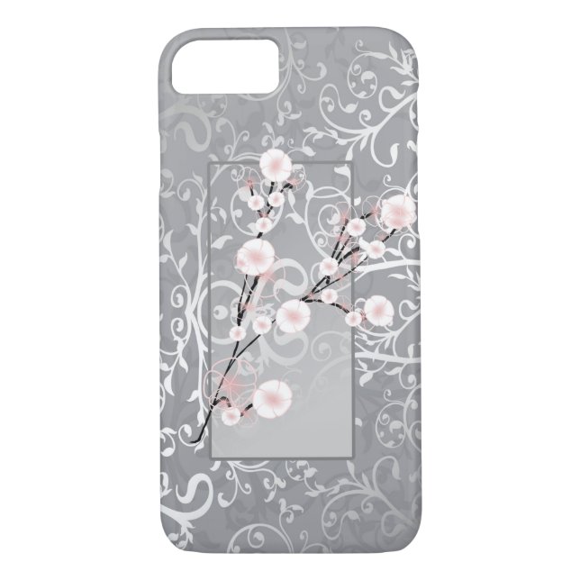 Bloosom Flowers Silver Damask Case-Mate iPhone Case (Back)