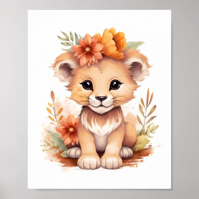 Blossom Adorned Lion Cub Nursery Poster (Front)