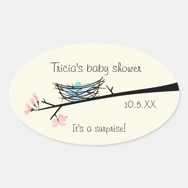 Blossom and Nest Baby Shower Oval Sticker (Front)