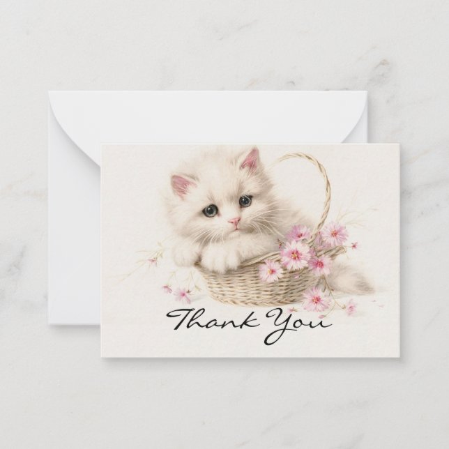 Blossom Basket Kitten Thank You Card (Front)