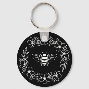 Blossom Bee Wreath in White Keychain