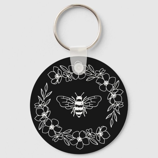 Blossom Bee Wreath in White Keychain (Front)