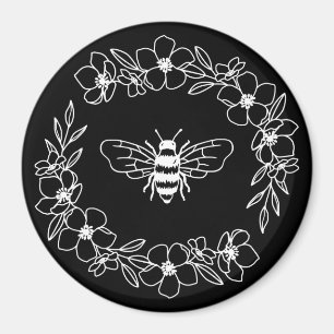 Blossom Bee Wreath in White Magnet