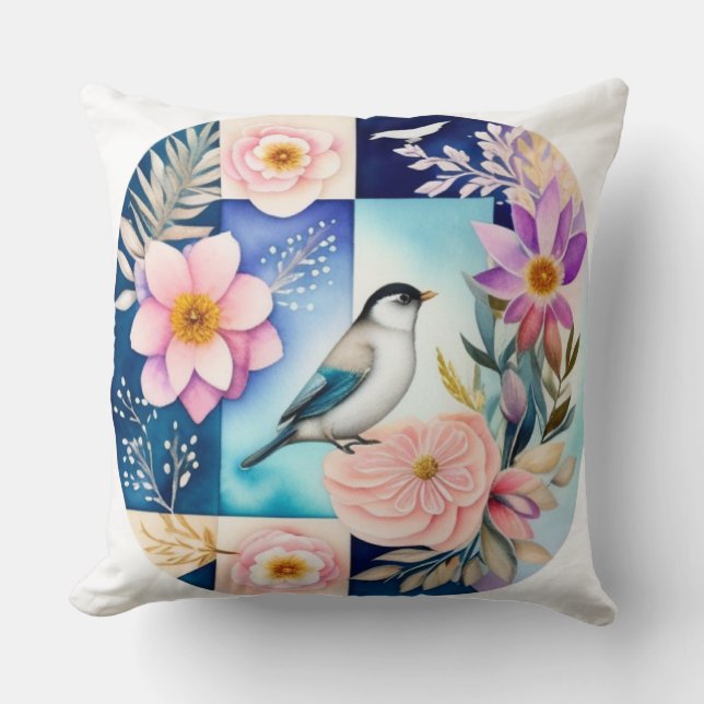 Blossom & Bird  Throw Pillow (Front)