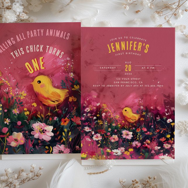 Blossom Birthday Bash - Adorable Chick First Birth Invitation (Creator Uploaded)
