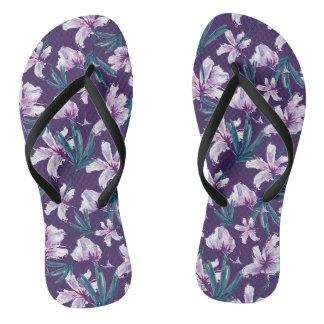 Blossom Bliss on Dark Purple Flip Flops