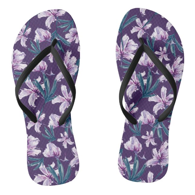 Blossom Bliss on Dark Purple Flip Flops (Footbed)