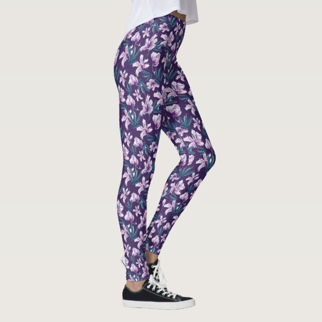 Blossom Bliss on Dark Purple Leggings (Right)