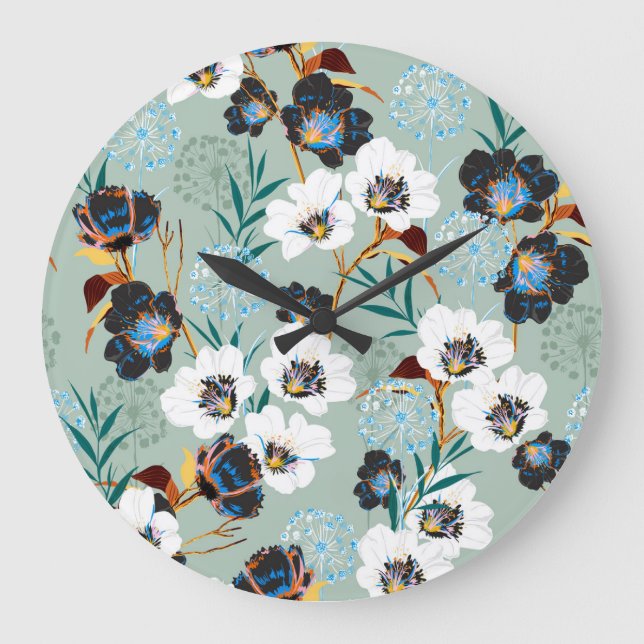 Blossom Botanical Vintage Floral Pattern Large Clock (Front)