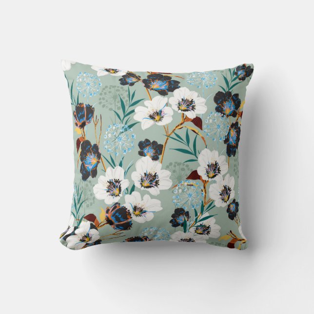 Blossom Botanical Vintage Floral Pattern Throw Pillow (Front)