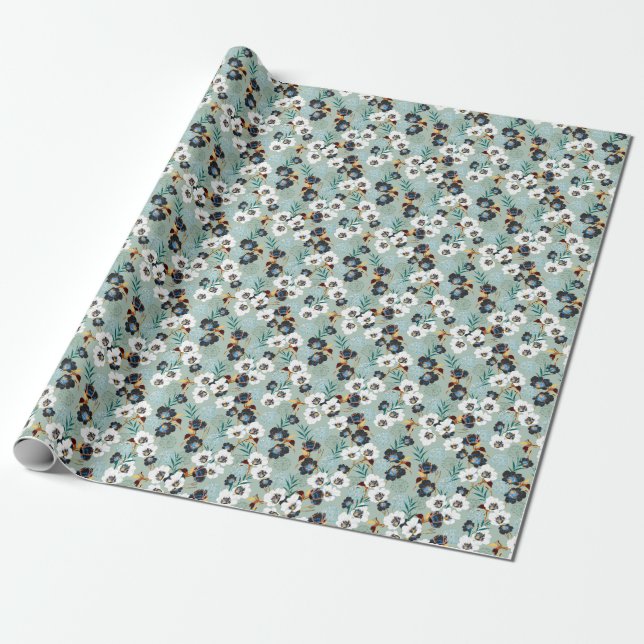 Blossom Botanical Vintage Floral Pattern Wrapping Paper (Unrolled)
