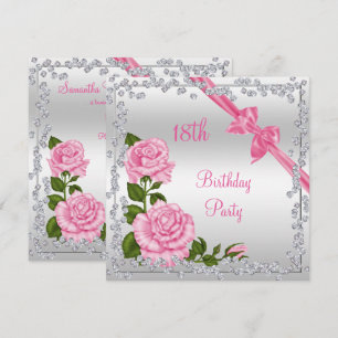 Blossom Bows & Diamonds 18th Birthday Double Sided Invitation