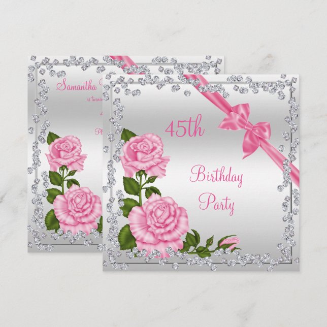 Blossom Bows & Diamonds 45th Birthday Double Sided Invitation (Front/Back)