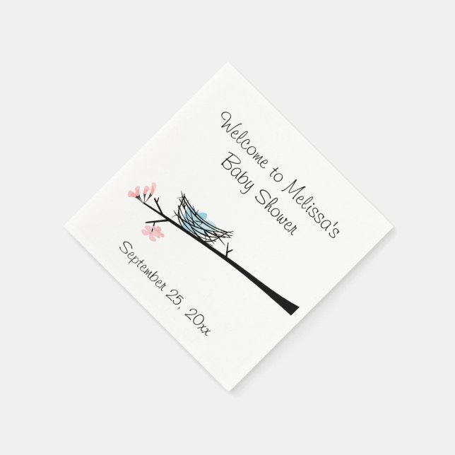 Blossom Branch and Nest Baby Shower Napkins (Corner)