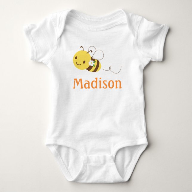 Blossom Bumblebee Custom Personalized Baby's Name Baby Bodysuit (Front)
