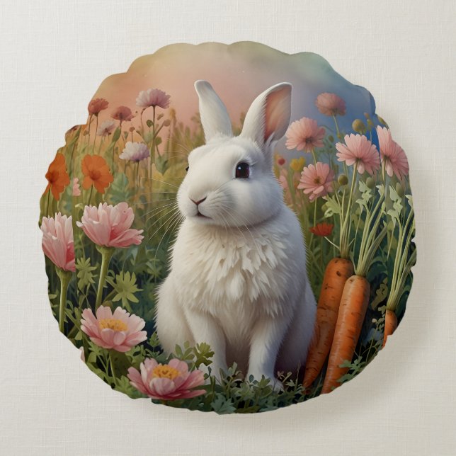 Blossom Bunny & Carottes Patch Coussin rond (Devant)