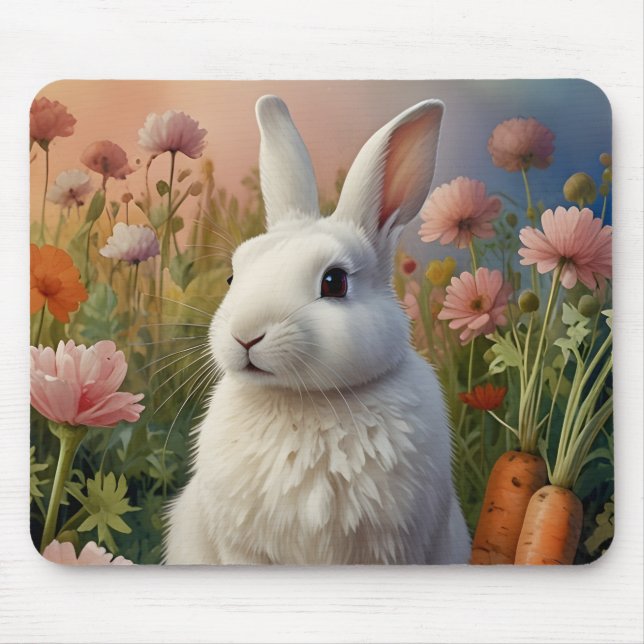Blossom Bunny & Carrot Patch Mouse Pad  (Front)