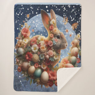 Blossom Bunny Easter  Sherpa Blanket