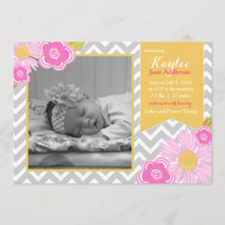 Blossom Chevron Baby Girl birth announcement Pink