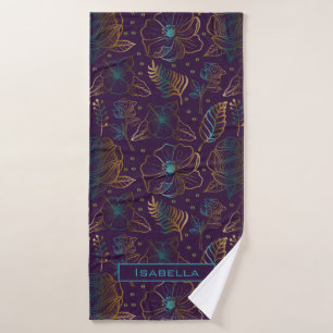 Blossom floral pattern purple personalized name bath towel