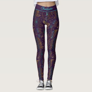 Blossom floral pattern purple personalized name leggings