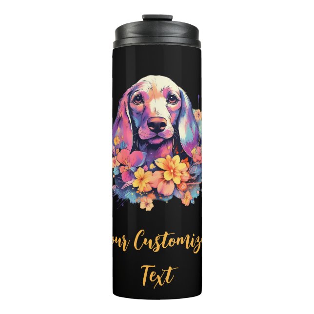 Blossom Hues around Dachshund Charm Thermal Tumbler (Front)