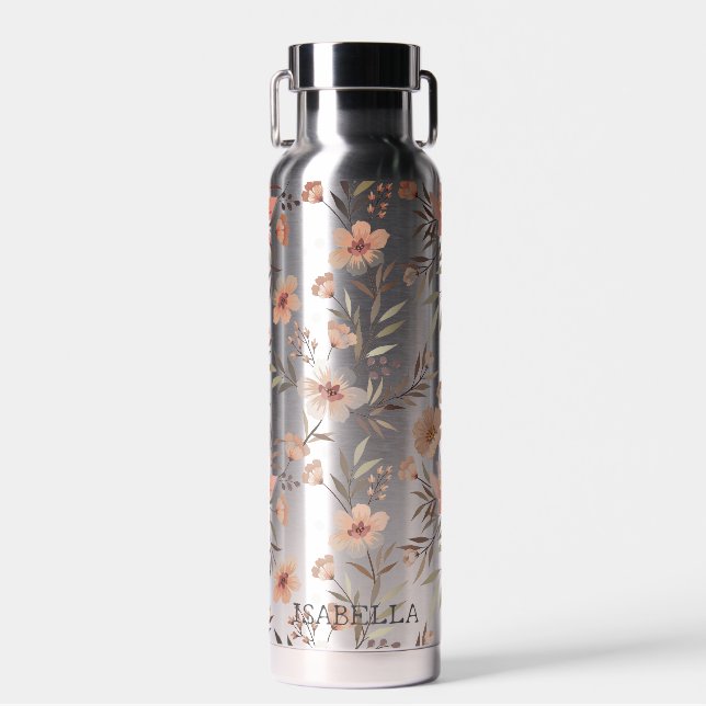 Blossom Hydration - Personalized Boho Floral Water Bottle (Front)