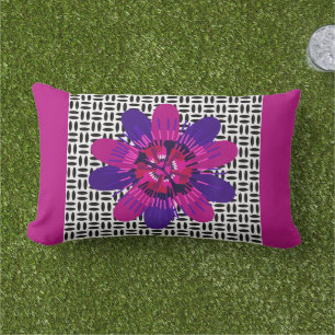 Blossom in Pink and Purple on Black and White Lumbar Pillow