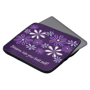 Blossom into your best self, Purple Flower Pattern Laptop Sleeve