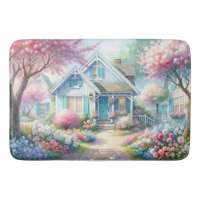 Blossom Lane Blue Cottage Garden Bath Mat (Front)