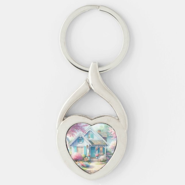 Blossom Lane Blue Cottage Garden Keychain (Front)