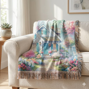 Blossom Lane Blue Cottage Garden Throw Blanket