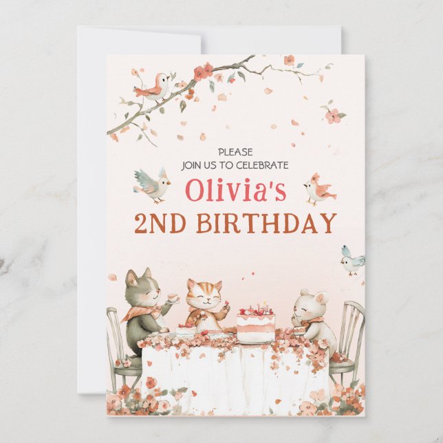 Blossom Party with Cats Folded Invitation (Front)