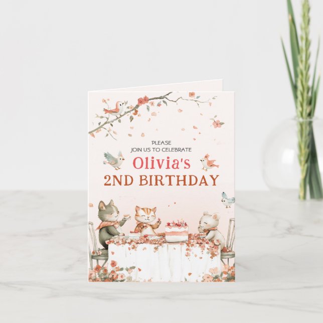 Blossom Party with Cats Folded Invitation (Front)