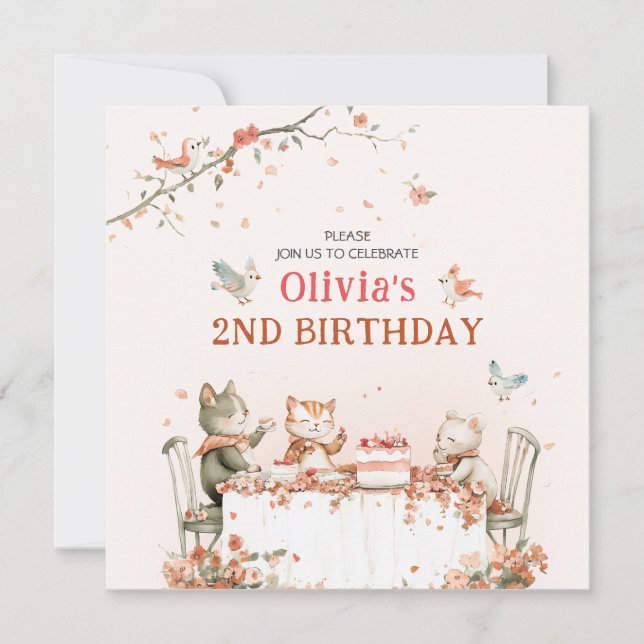 Blossom Party with Cats Invitation (Front)