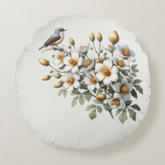 Blossom Perch Round Pillow
