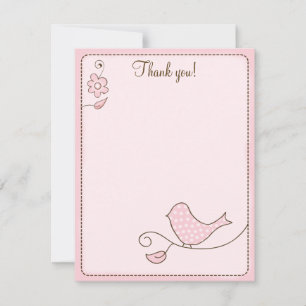 Blossom Pink Bird 4x5 Flat Thank you note Card
