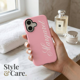 Blossom Pink Personalized Name Elegant Stylish iPhone 16 Case