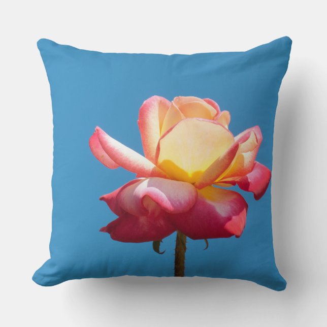 Blossom pink yellow rose throw pillow (Front)