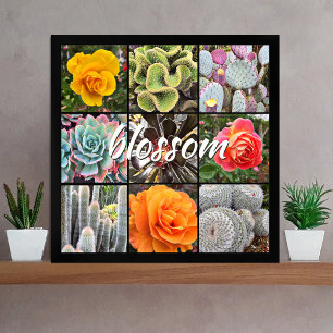 “Blossom” Quote Chic Cacti & Roses Close-up Ph Poster
