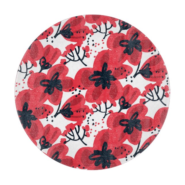Blossom Red: Abstract Hand-Drawn Pattern. Cutting Board (Front)