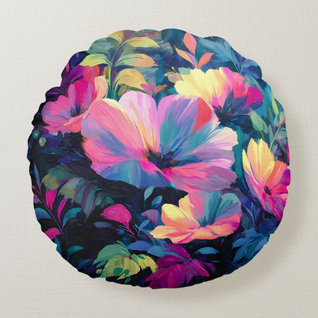 Blossom Rush Spring Floral Garden  Round Pillow (Front)