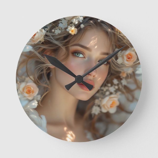 Blossom Seraph – Angel of Spring Grace Round Clock (Front)
