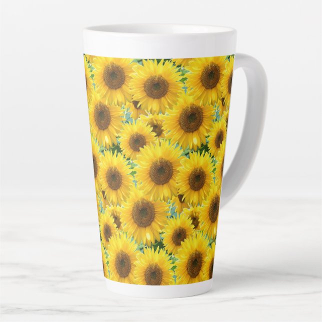 Blossom Sunflowers on Teal Latte Mug (Right Angle)
