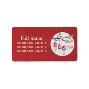 Blossom tree lanterns red "Peaceful" Label