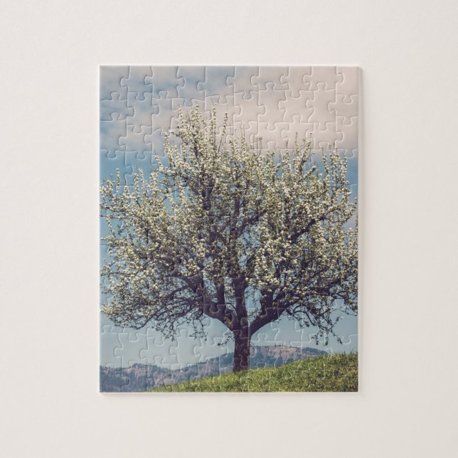 Blossom tree on a hill in Switzerland Jigsaw Puzzle (Vertical)